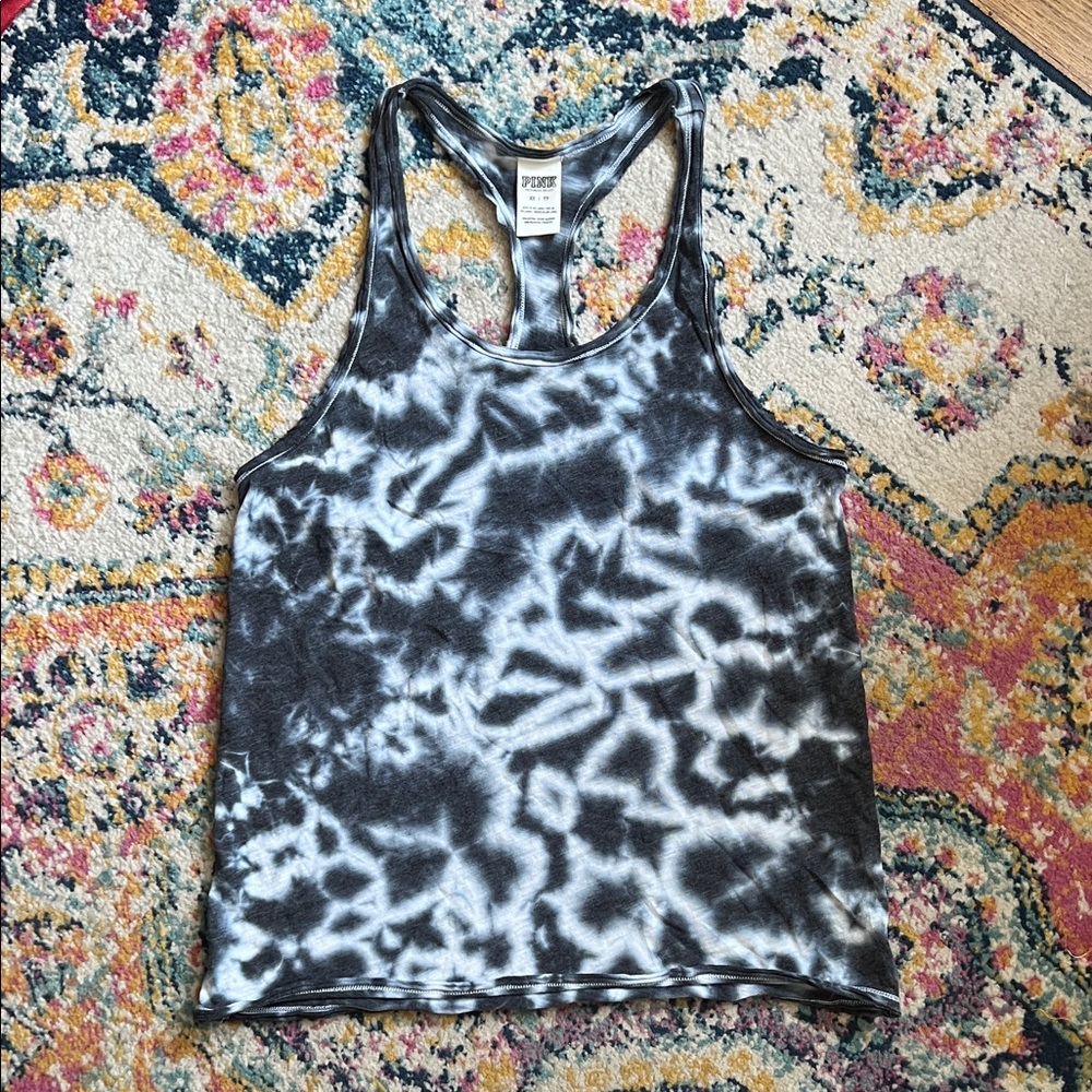 VS PINK Black and White Tie-Dye Tank Top XS
